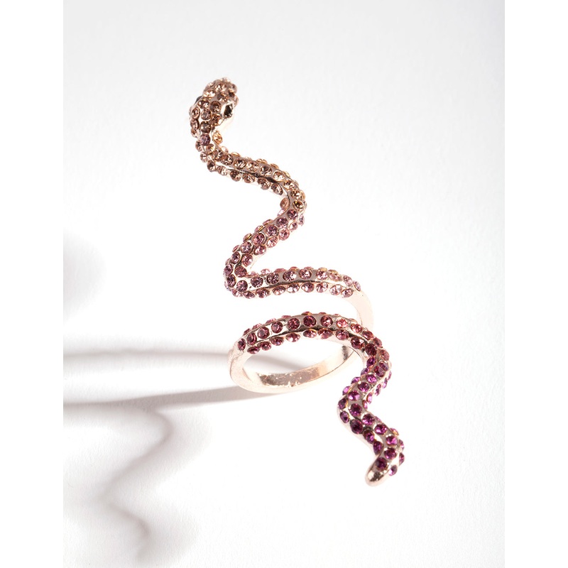Rose Gold Elongated Diamante Snake Ring