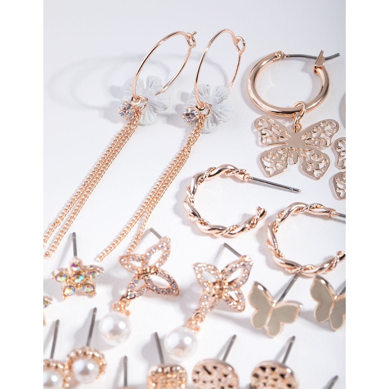 Rose Gold Enamel Butterfly 16-Pack Earring