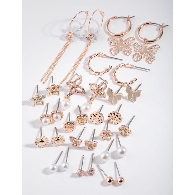 Rose Gold Enamel Butterfly 16-Pack Earring