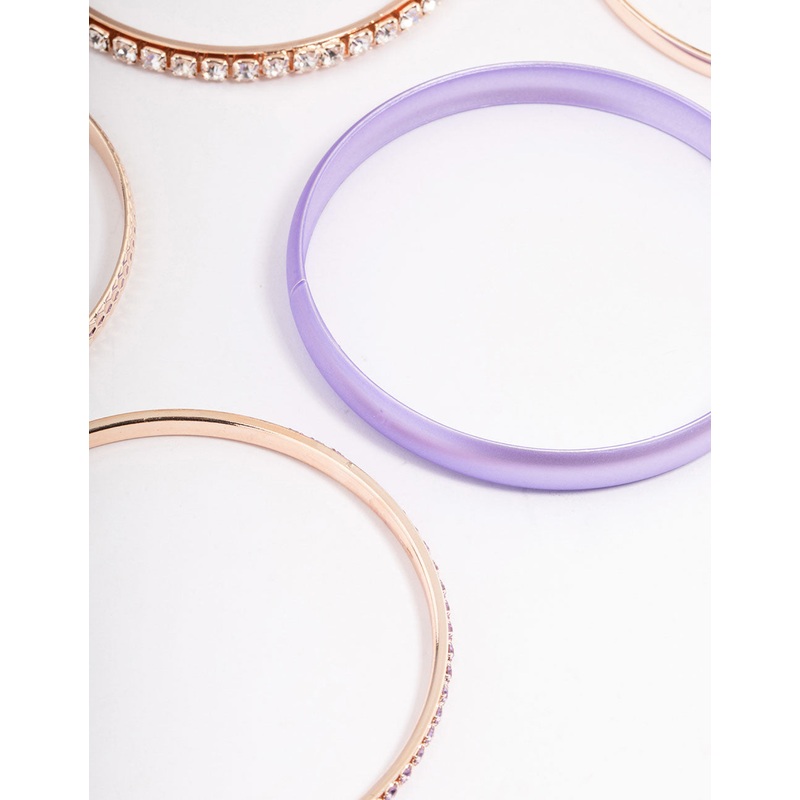 Rose Gold Pearlised Diamante Bangle 5-Pack