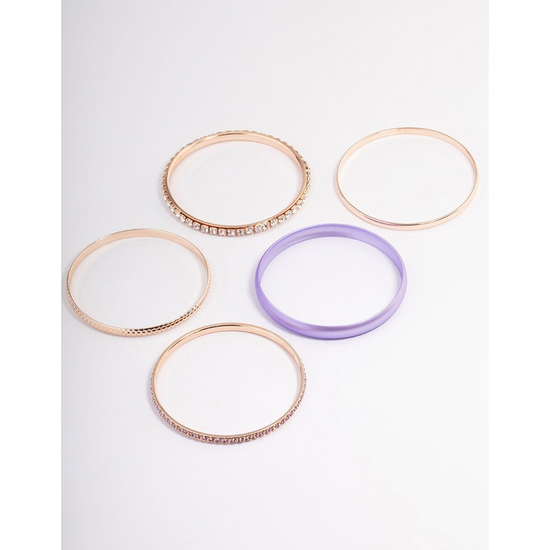 Rose Gold Pearlised Diamante Bangle 5-Pack