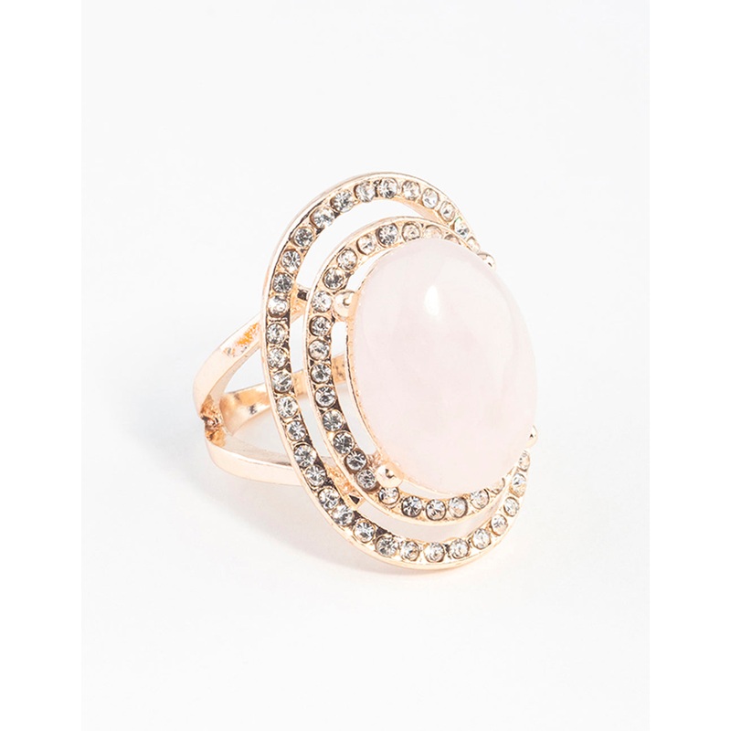 Rose Gold Pink Stone Diamante Ring