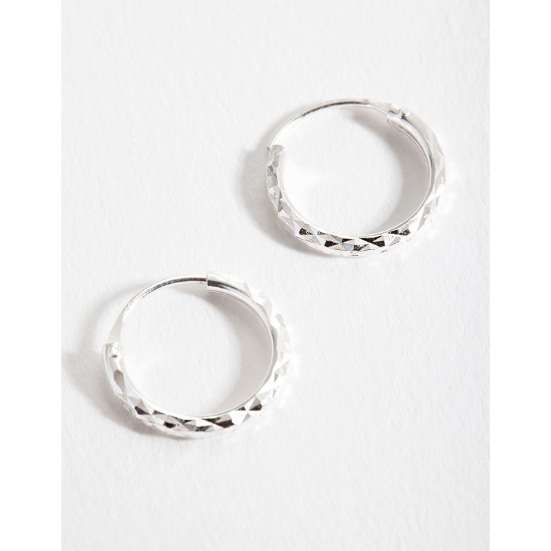 Sterling Silver 1.2cm Textured Hoop Earrings