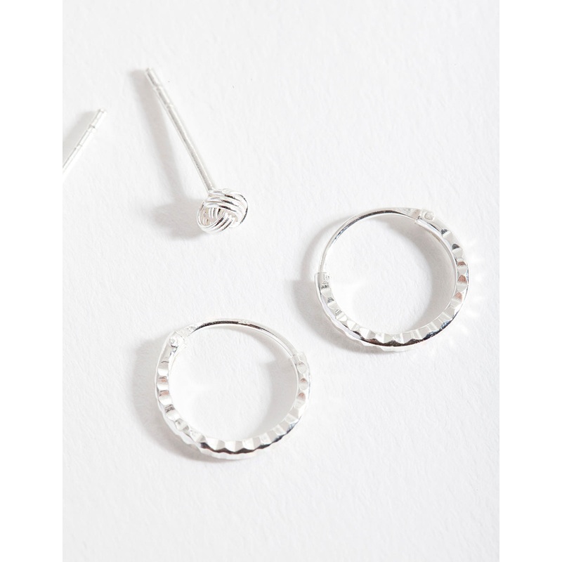 Sterling Silver Knot Stud & Hoop Earring Pack