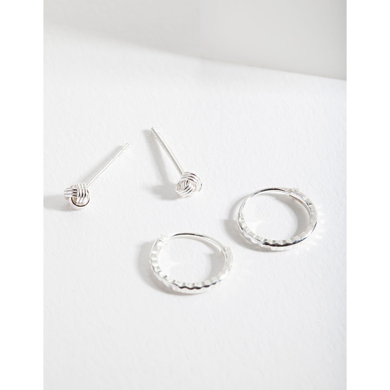 Sterling Silver Knot Stud & Hoop Earring Pack