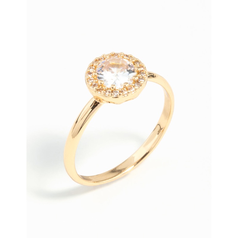 Gold Cubic Zirconia Circle Stone Surround Ring