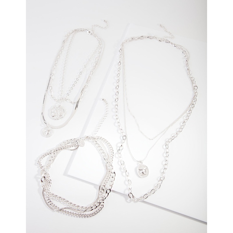 Rhodium Layered Goddess Necklace