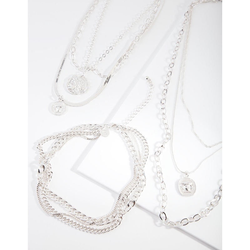 Rhodium Layered Goddess Necklace