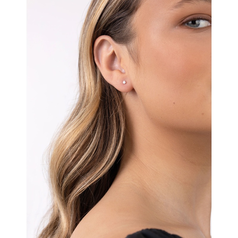 Rose Gold Plated Sterling Silver Cubic Zirconia Baby Carat Stud Earrings