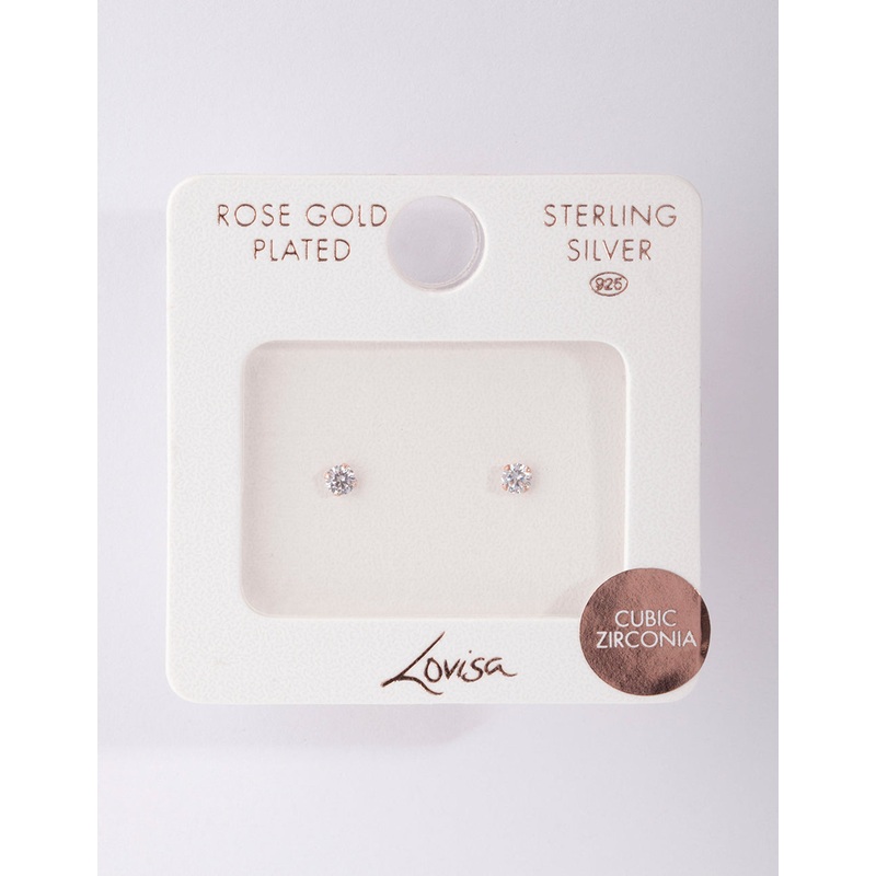 Rose Gold Plated Sterling Silver Cubic Zirconia Baby Carat Stud Earrings