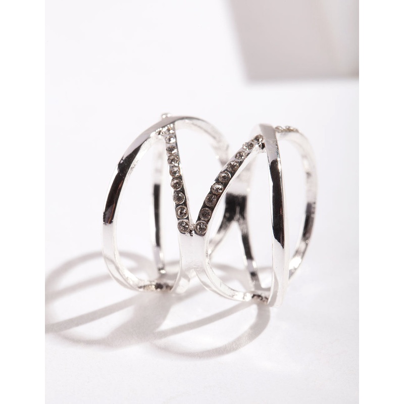 Silver Diamante Double Cross Ring