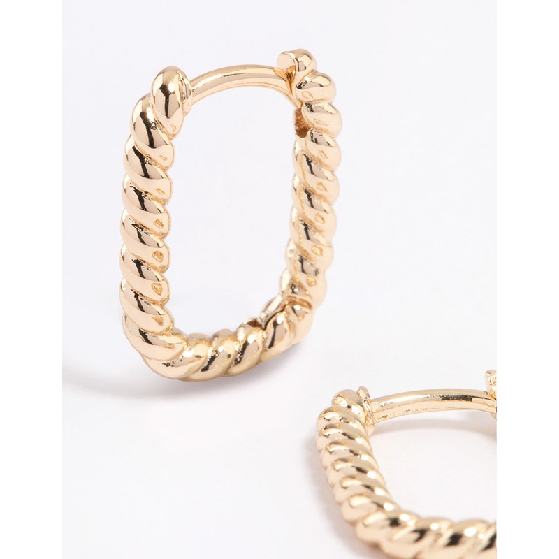Gold Mini Oval Twisted Huggie Earrings