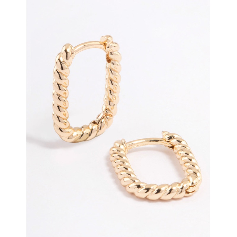 Gold Mini Oval Twisted Huggie Earrings