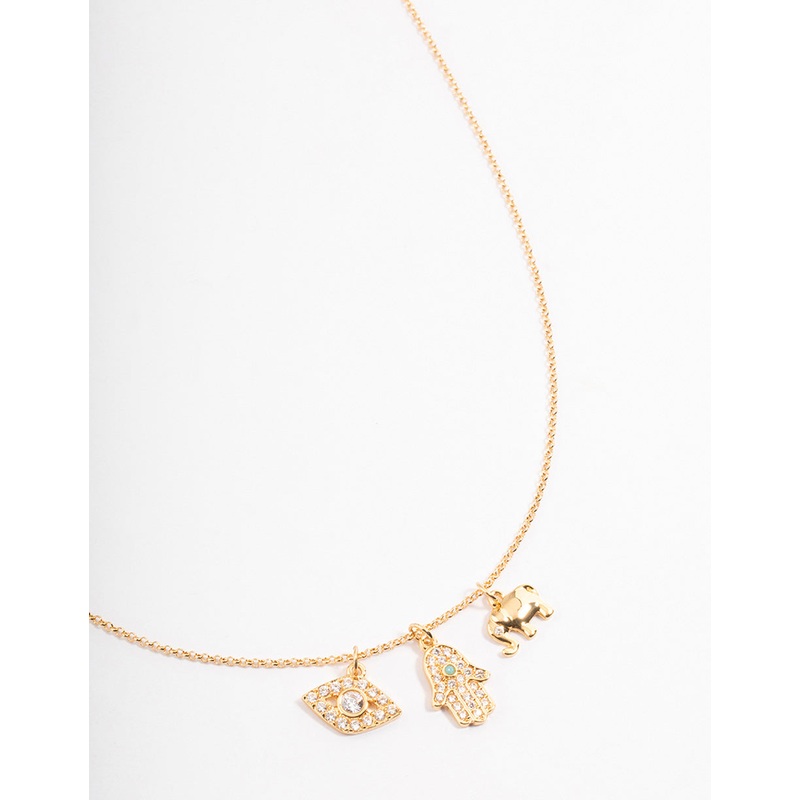 Gold Plated Cubic Zirconia Eye Elephant Necklace