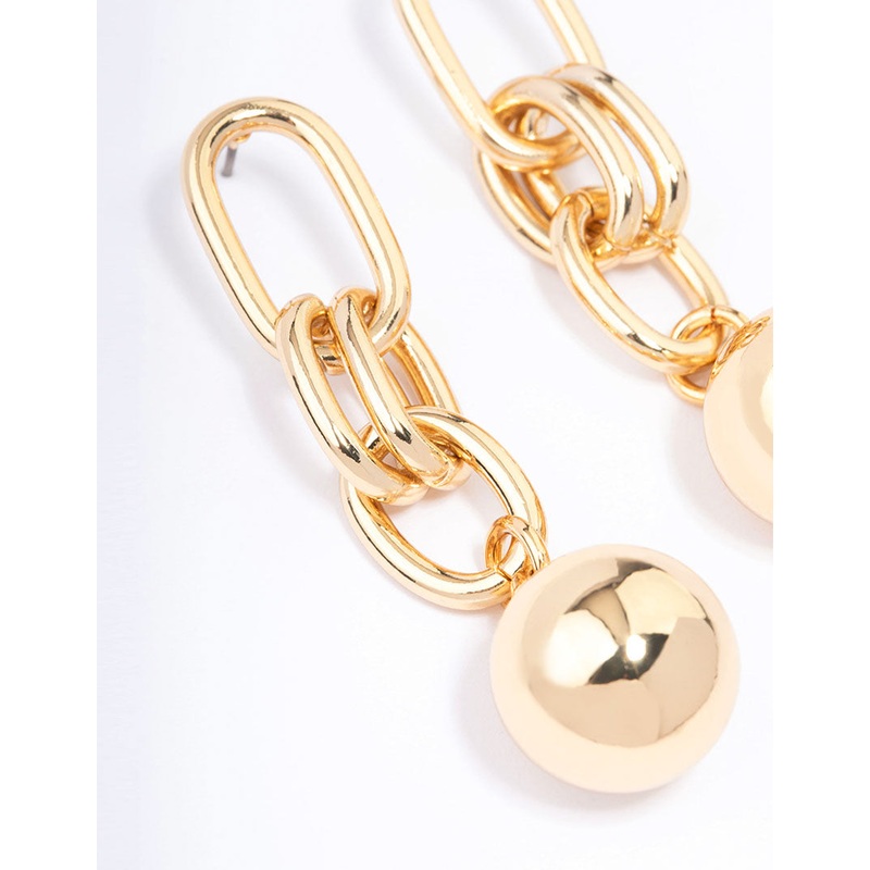 Gold Plated Oval Link Ball Drop Earrings