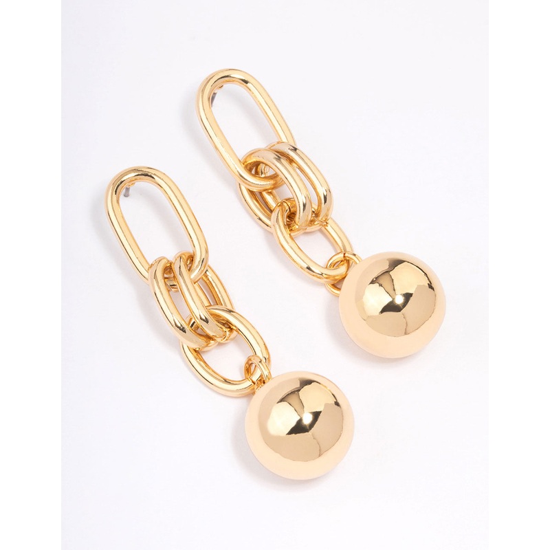 Gold Plated Oval Link Ball Drop Earrings