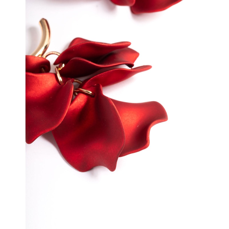 Red Coated Petal Huggie Earrings