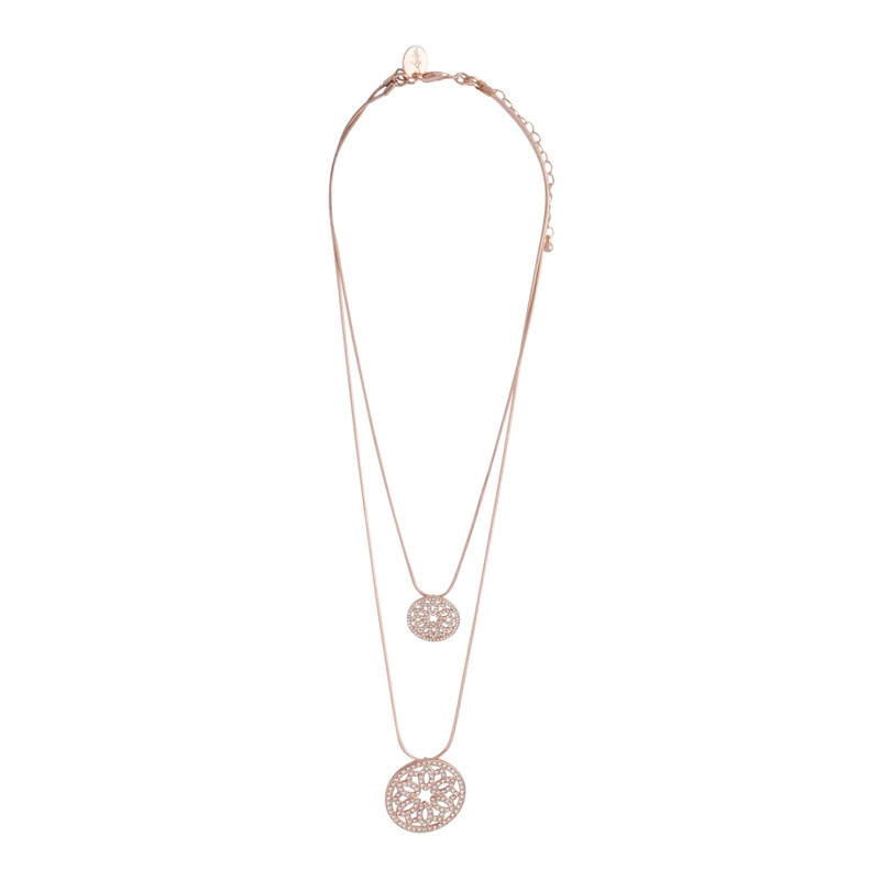 Rose Gold Double Row Circle Diamante  Necklace