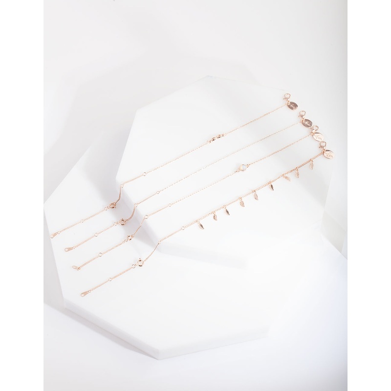 Rose Gold Leaf Infinity Bracelet Anklet 4-Pack
