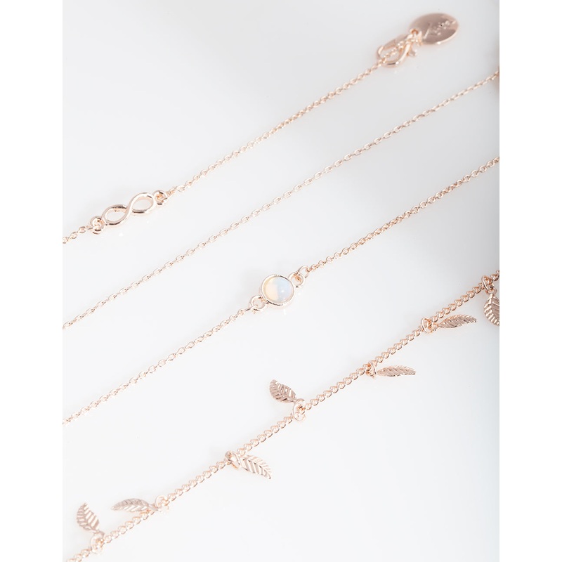 Rose Gold Leaf Infinity Bracelet Anklet 4-Pack
