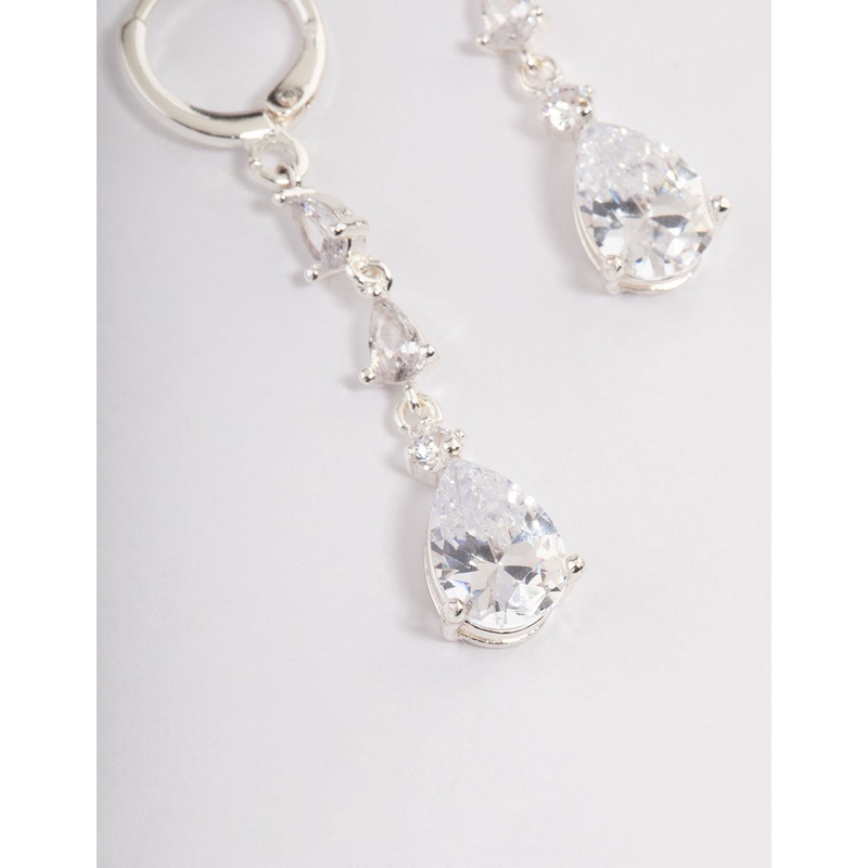 Silver Triple Huggie Drop Earrings
