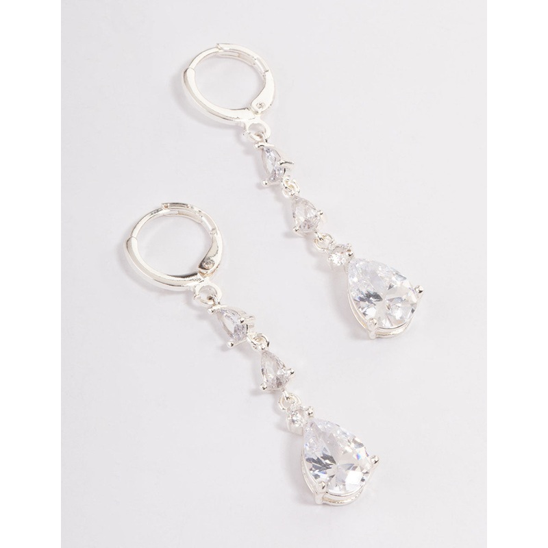 Silver Triple Huggie Drop Earrings