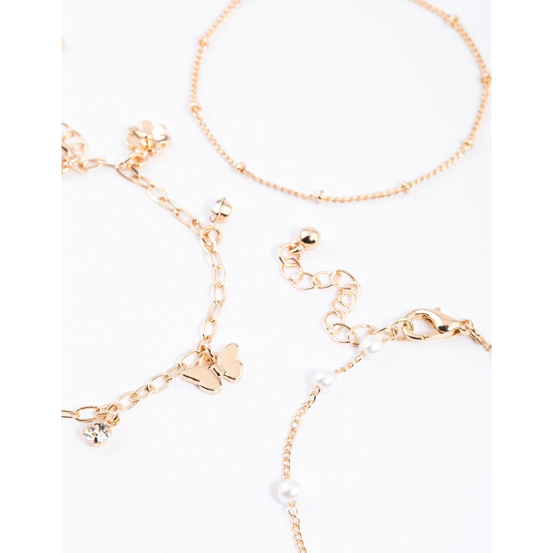 Gold Charm & Pearl Chain Bracelet Pack