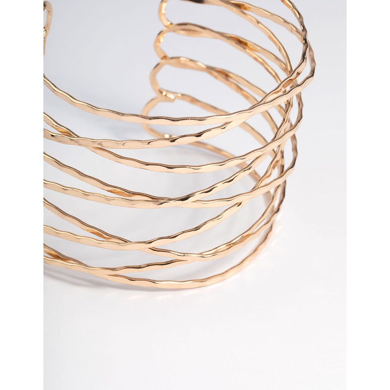 Gold Criss Cross Hammered Arm Cuff