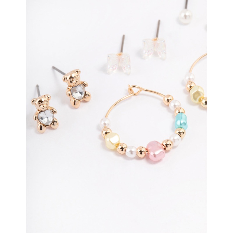 Gold Pastel Beaded Earrings 6-Pack