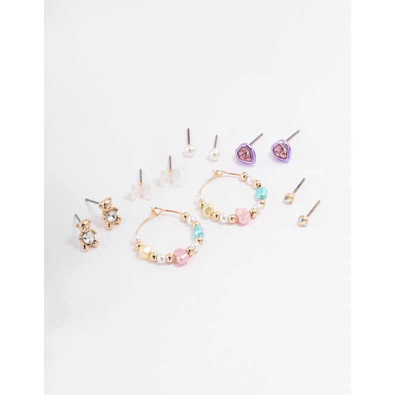 Gold Pastel Beaded Earrings 6-Pack