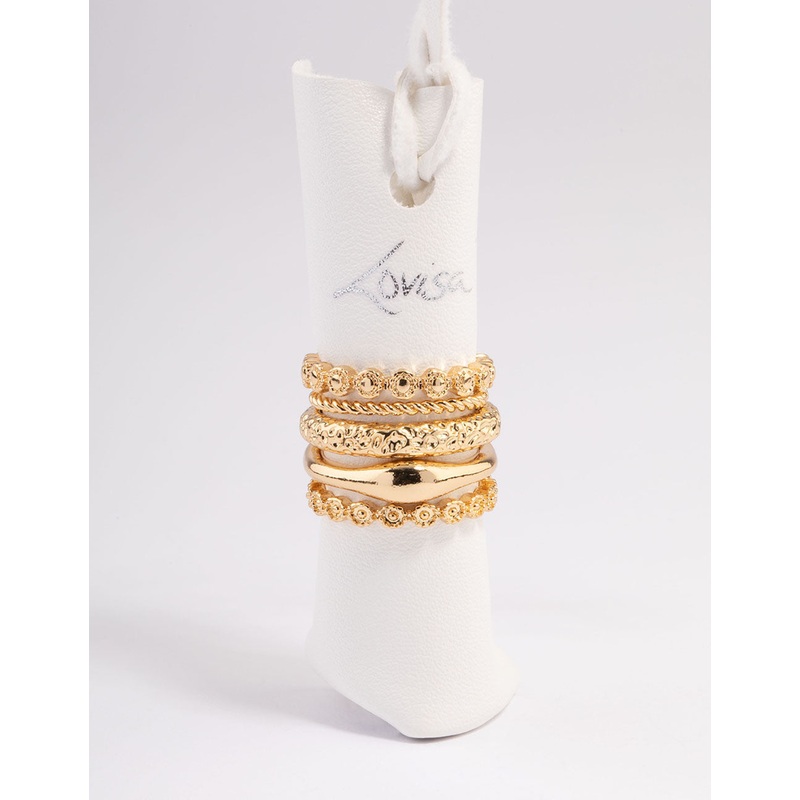 Gold Plated Molten Mixed Ring 5-Pack