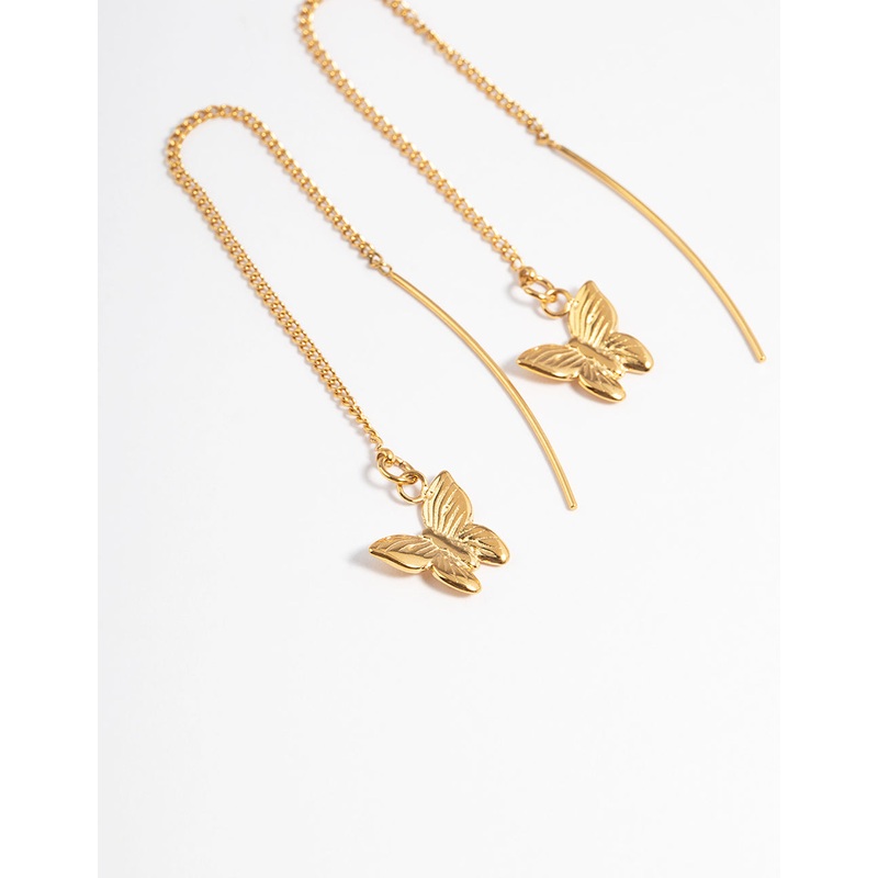 Gold Plated Stainless Steel Butterfly Thread Through Earrings