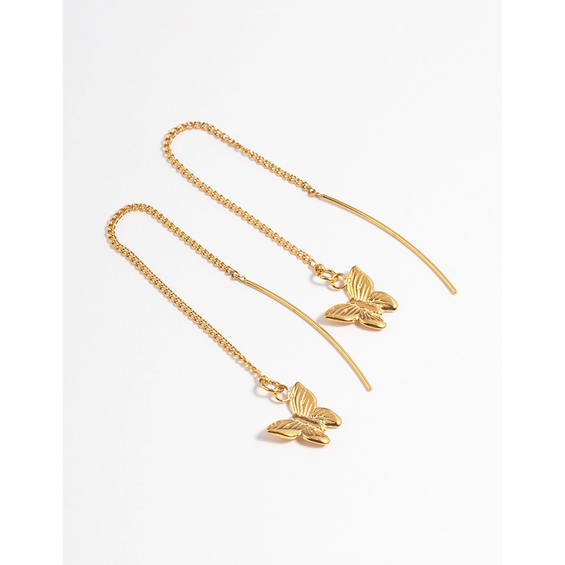 Gold Plated Stainless Steel Butterfly Thread Through Earrings