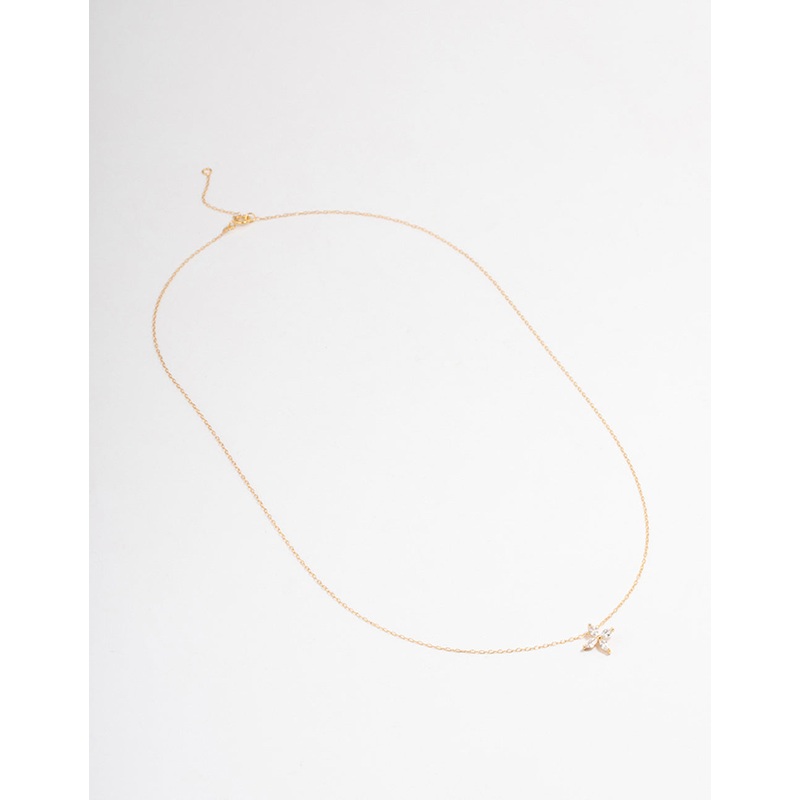Gold Plated Sterling Silver Marquise Flower Cubic Zirconia Necklace