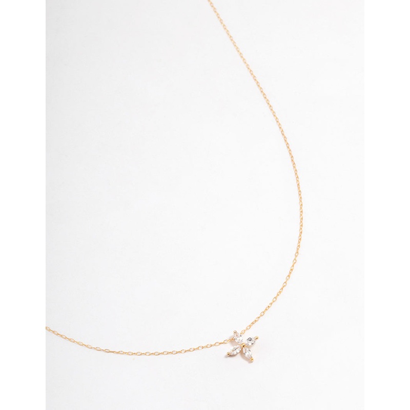 Gold Plated Sterling Silver Marquise Flower Cubic Zirconia Necklace