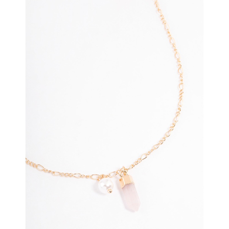 Gold Rose Quartz & Pearl Necklace