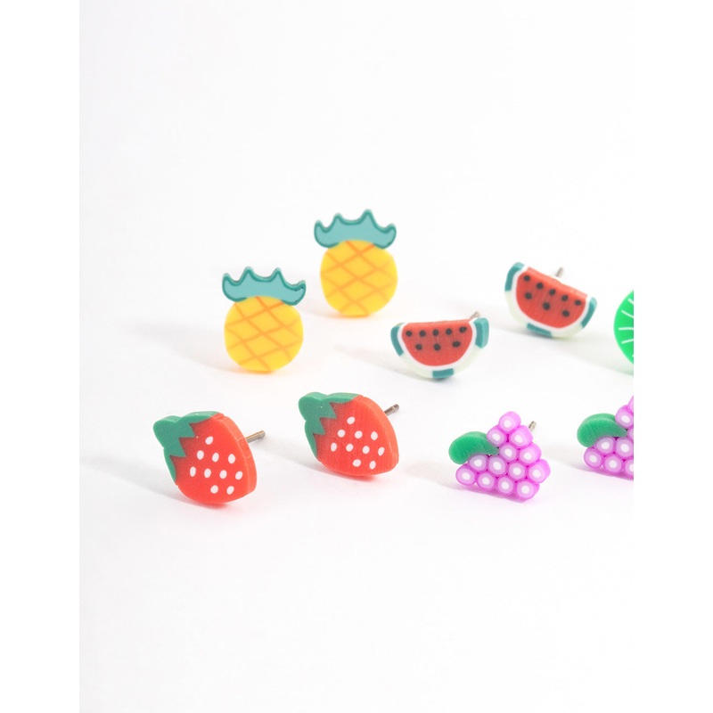 Kids Bright Fimo Fruit Stud Earrings 6-Pack