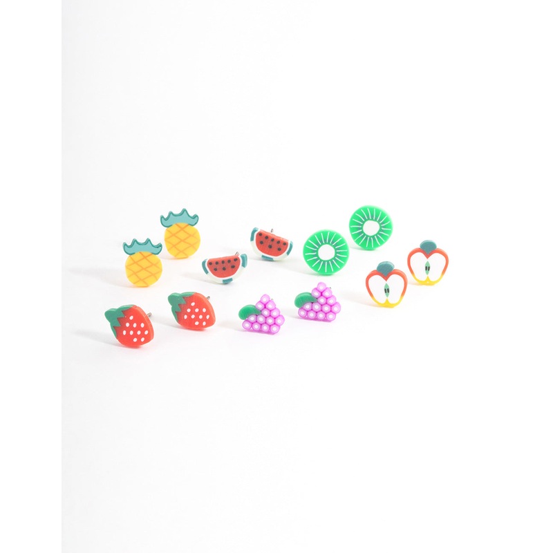 Kids Bright Fimo Fruit Stud Earrings 6-Pack