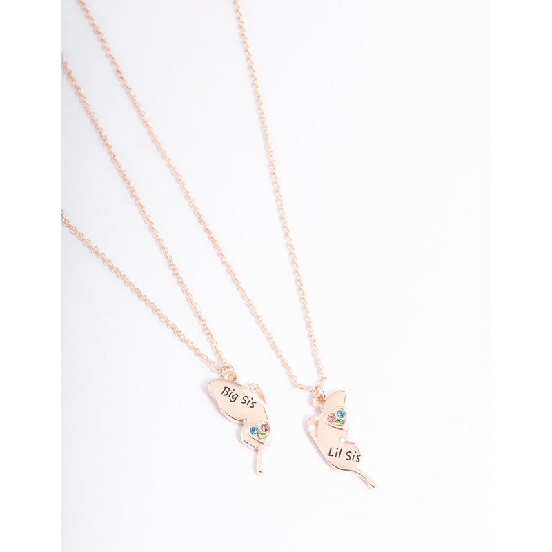 Rose Gold Butterfly Sister Necklace Pack