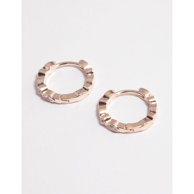 Rose Gold Diamante Row Huggie Earrings