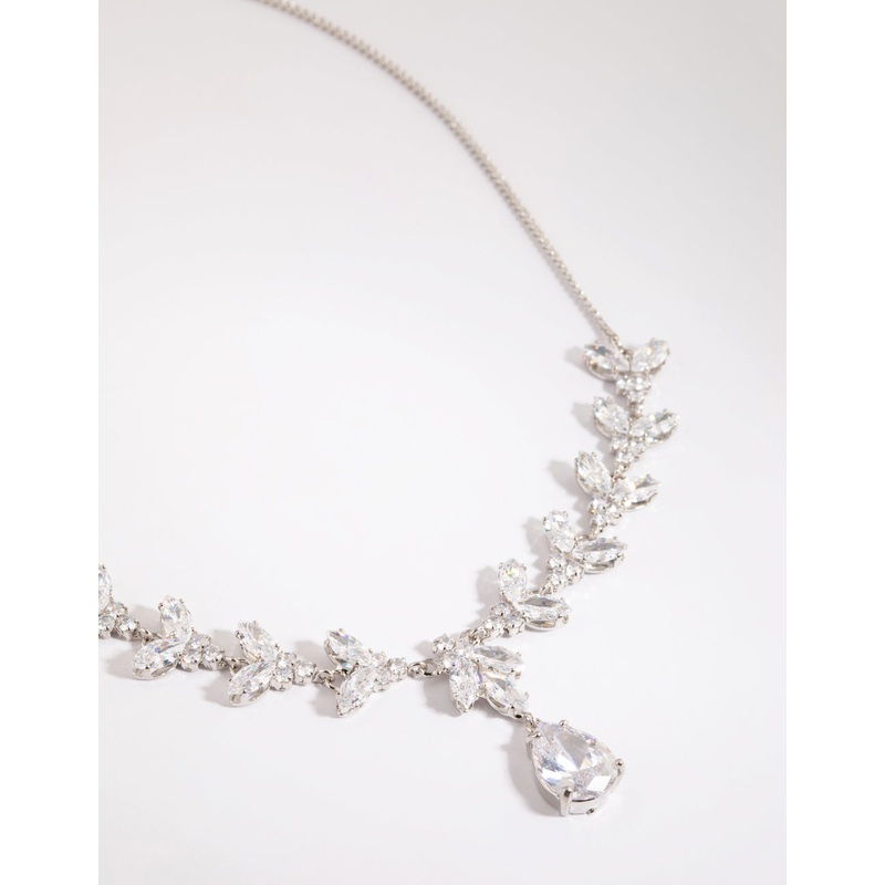 Silver Cubic Zirconia Teardrop Lariat Necklace