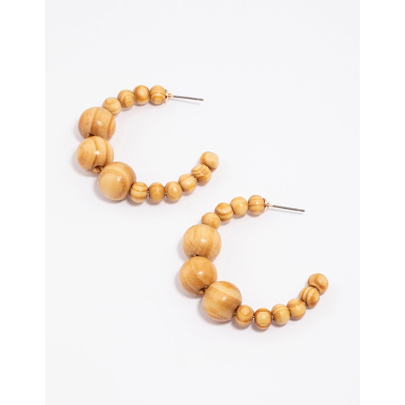Wood Multi Ball Hoop Earrings