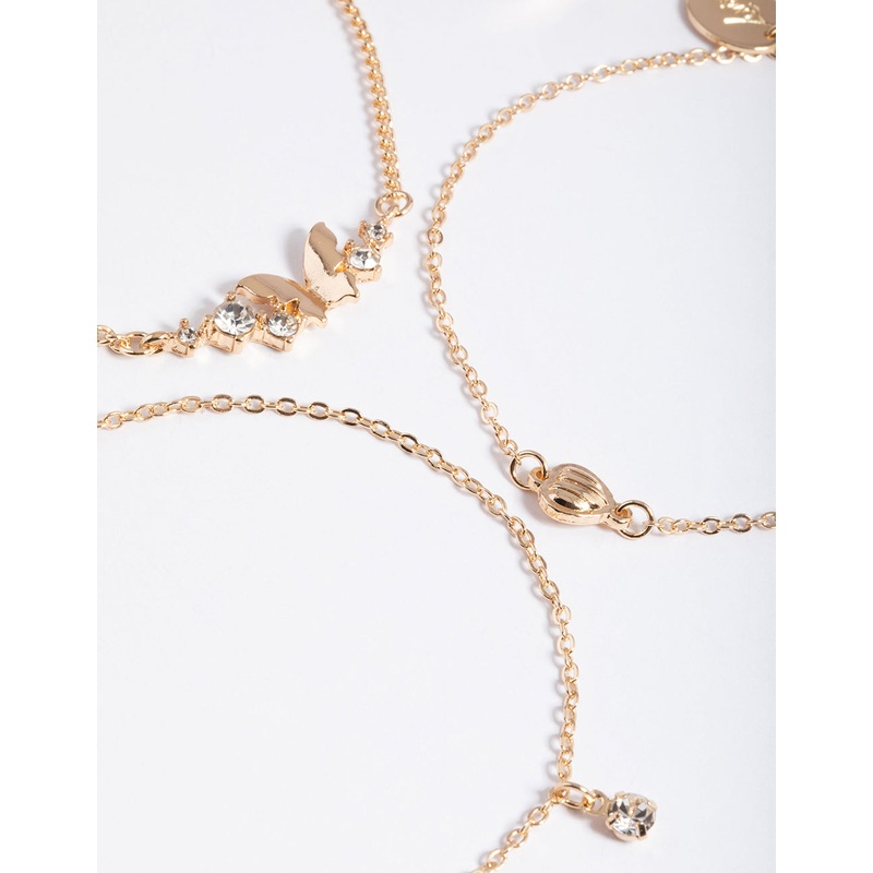 Gold Diamante Butterfly Twist Bracelet 4-Pack