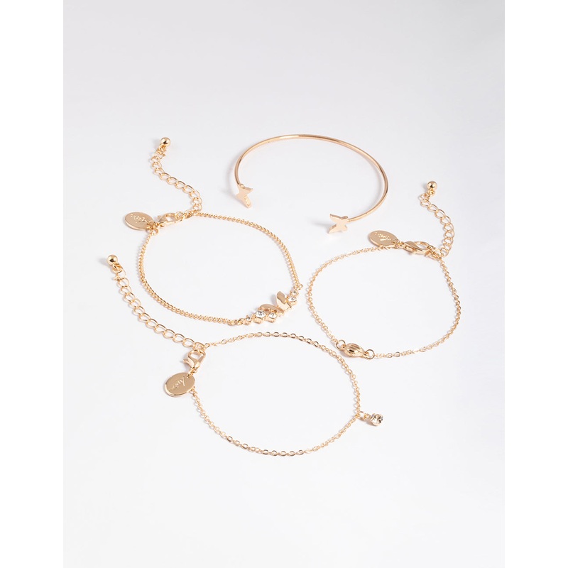 Gold Diamante Butterfly Twist Bracelet 4-Pack