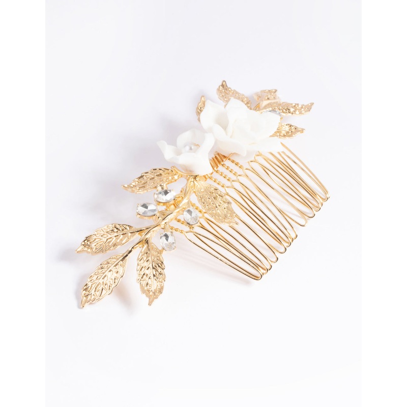 Gold Diamante Floral Comb