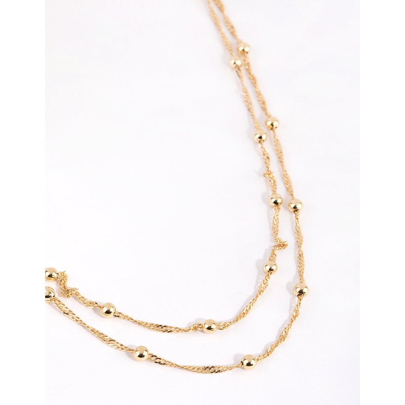 Gold Plated Ball & Twist Chain Necklace Set
