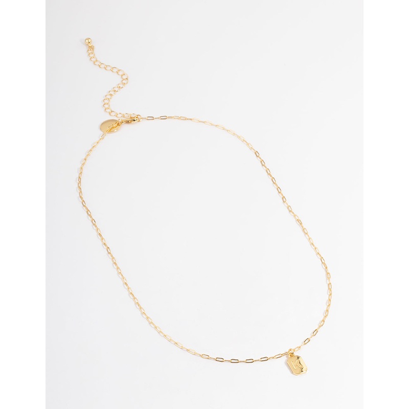 Gold Plated Letter K Rectangle Pendant  Necklace