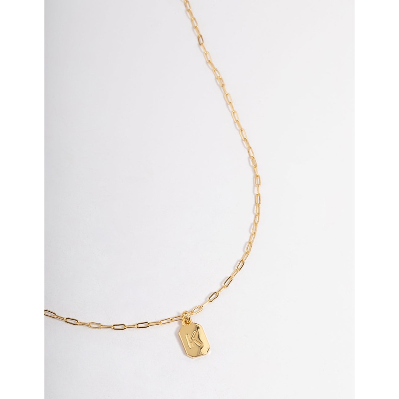 Gold Plated Letter K Rectangle Pendant  Necklace