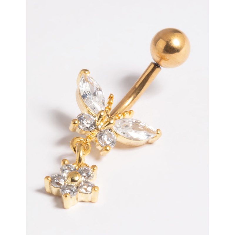 Gold Plated Titanium Threadless Butterfly Belly Bar