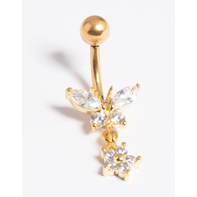 Gold Plated Titanium Threadless Butterfly Belly Bar